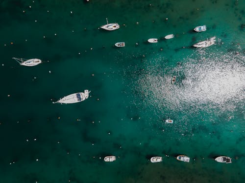 Free Aerial View of Boats on Sea Stock Photo