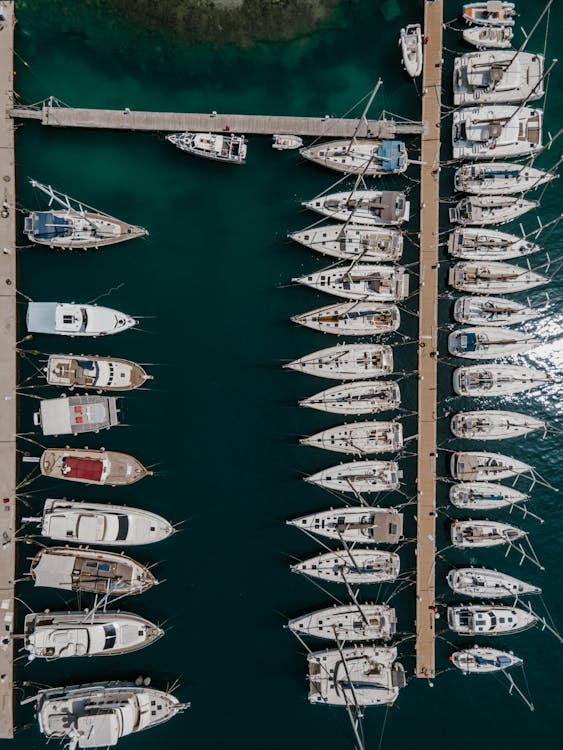 Bird's Eye View of Boats Docked in a Harbor
