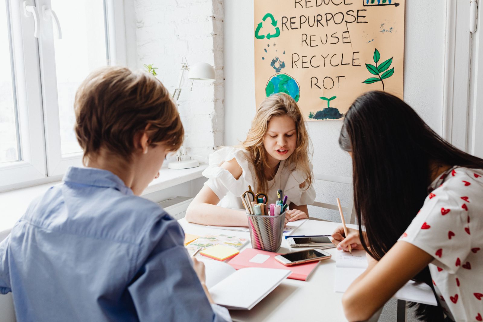 Young people collaborating on a sustainability learning project