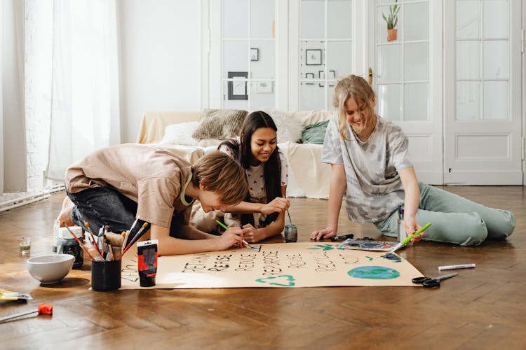 Girls Making A School Project