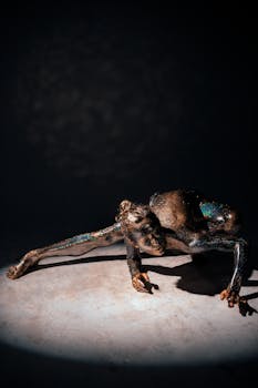 Artistic studio shot of a woman with glitter body paint in a dynamic pose.