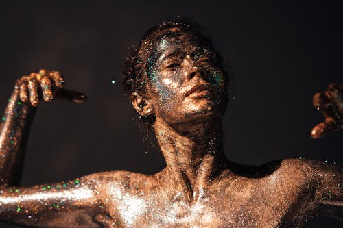 Free Person Covered with Glitters  Stock Photo