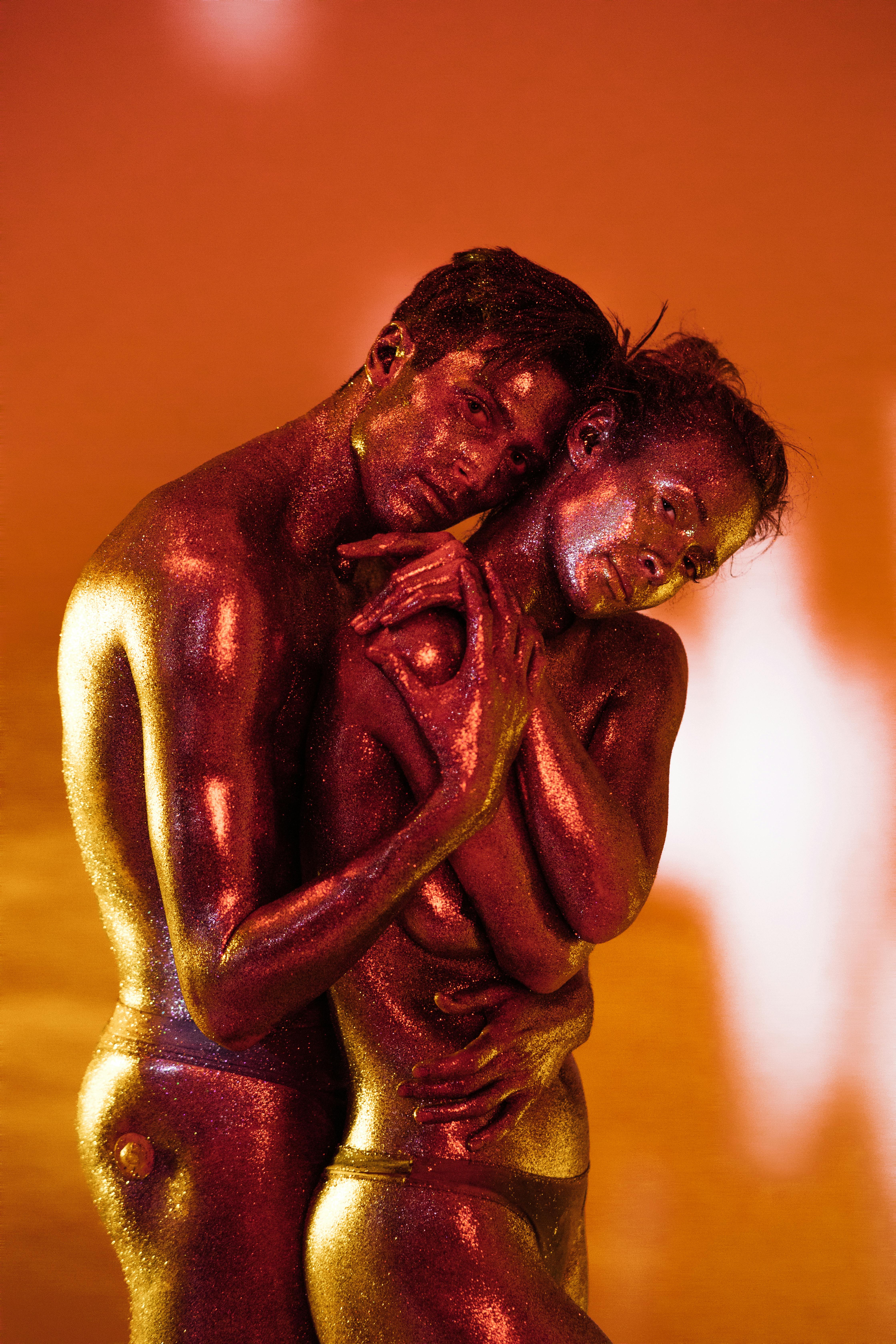 Naked Couple Posing as Bronze Statue · Free Stock Photo