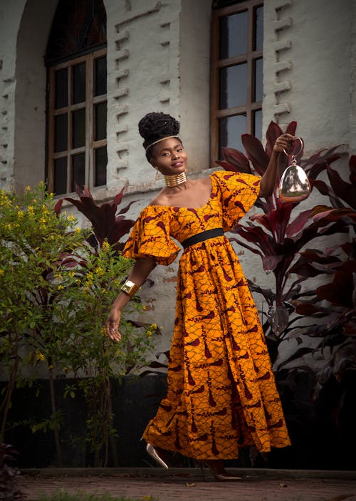 A Woman in Yellow Printed Dress