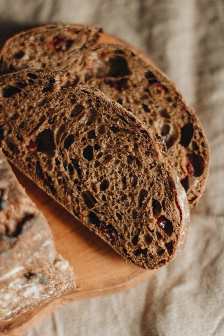 Fresh Cut Cranberry Bread On Board