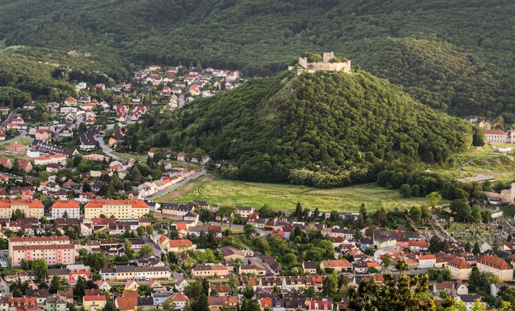 Drone Shot Of A Hill In Hainburg An Der Donau