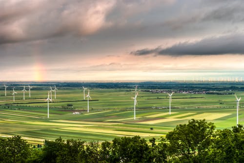 Wind Turbines Over an Agricultural Land