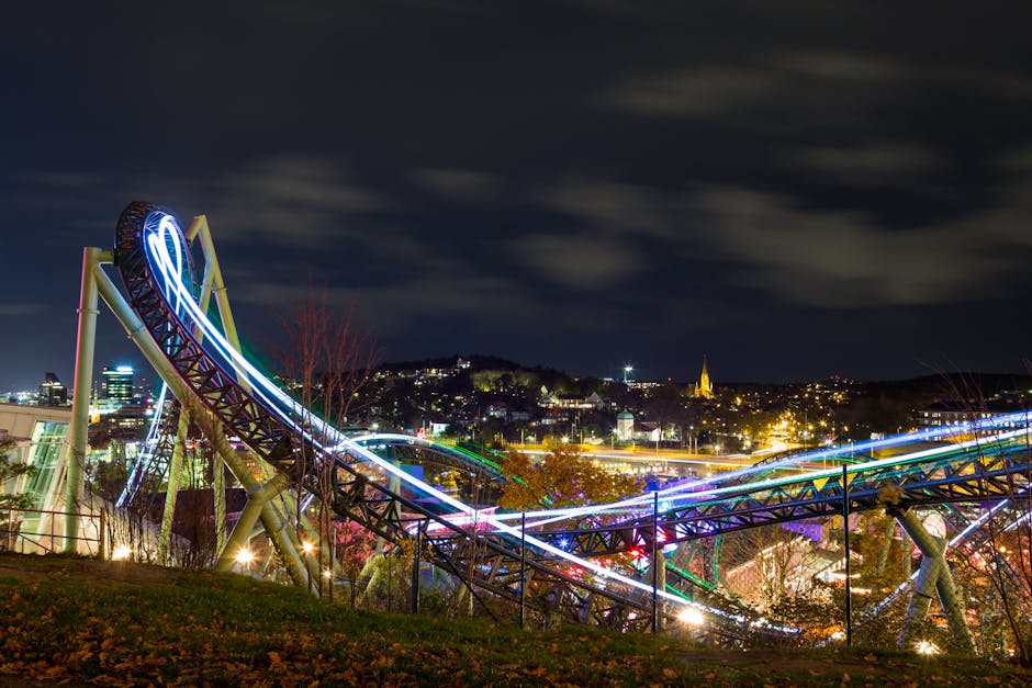 Time-lapse Photography Of Roller Coaster During Night Time