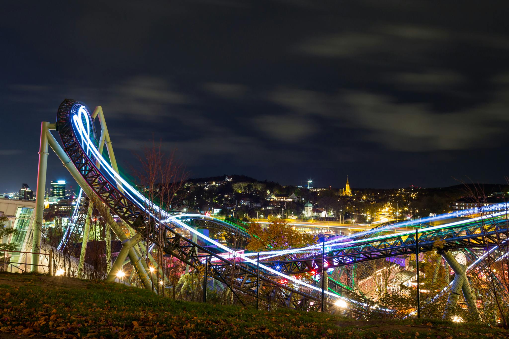 Time lapse Photography Of Roller  Coaster During Night  Time 