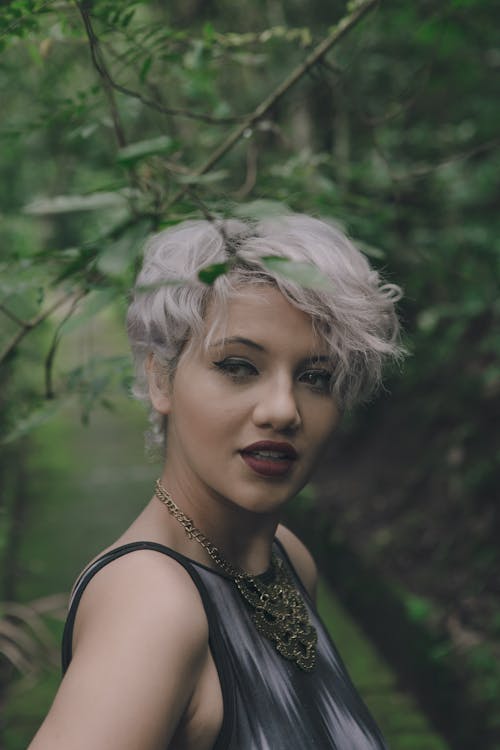 Woman with Short, Dyed Hair