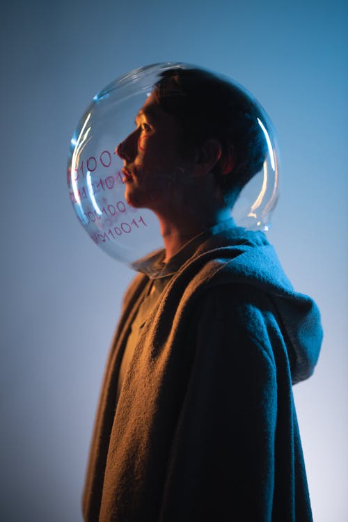 Man with Fish Bowl on His Head
