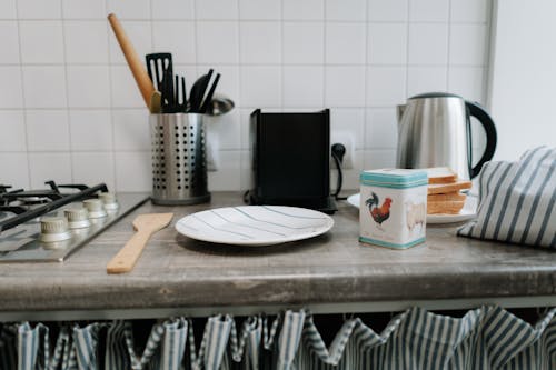 White Ceramic Plate on Kitchen Counter