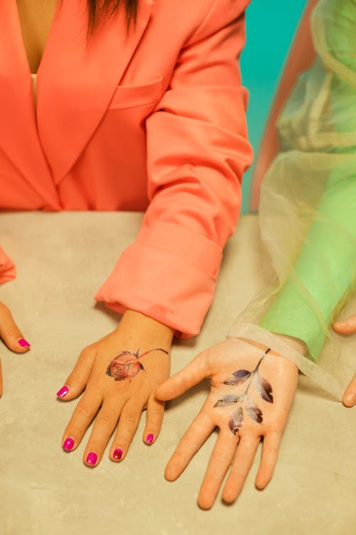 Flower Stickers on Women's Hands