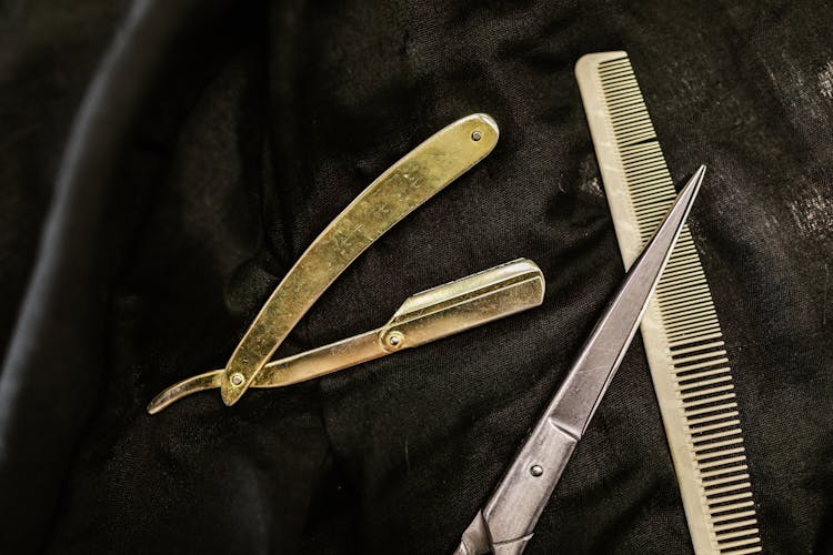 Barber Tools On A Black Cloth