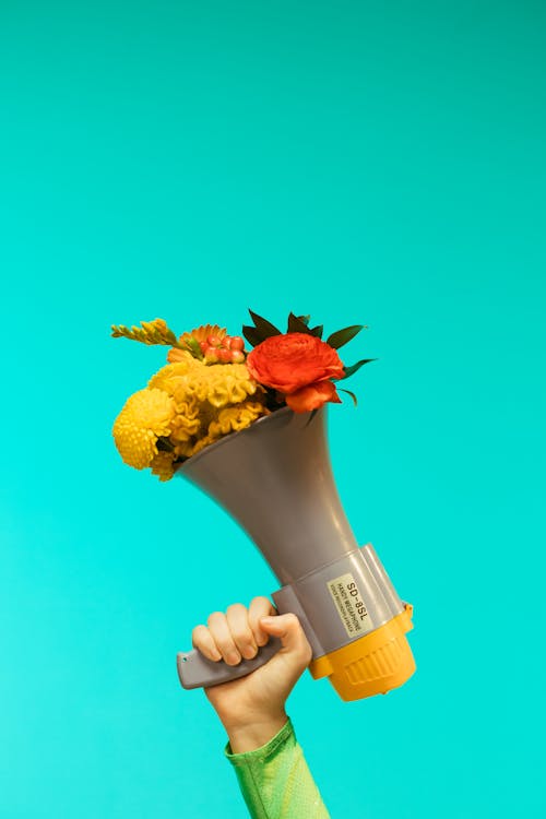 Yellow and Orange Flowers in a Megaphone