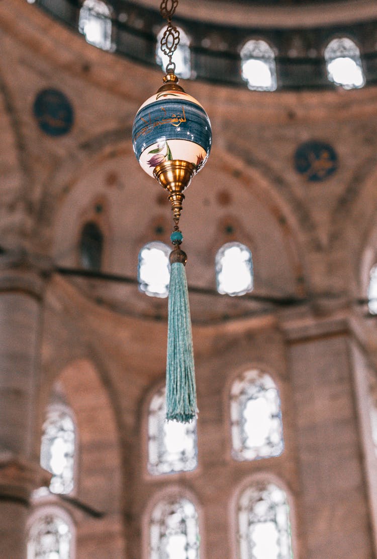 Selective Focus Of A Porcelain Decoration With Blue Tassel