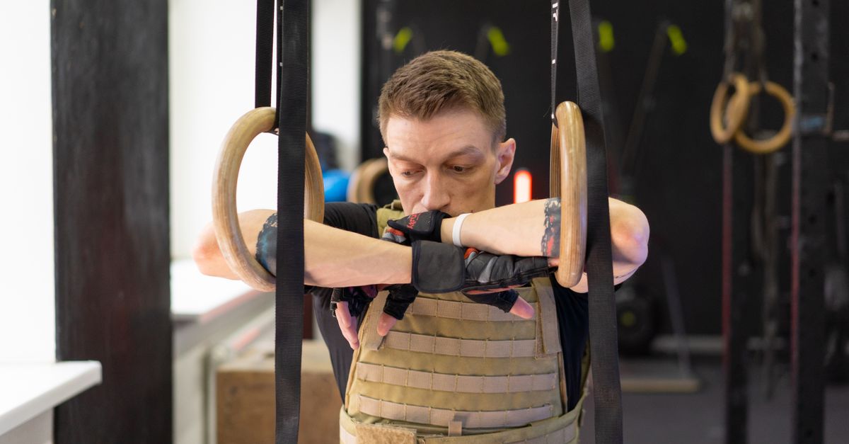 Athlete wearing biometric sensor vest during training