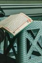 Opened Book on Black Table