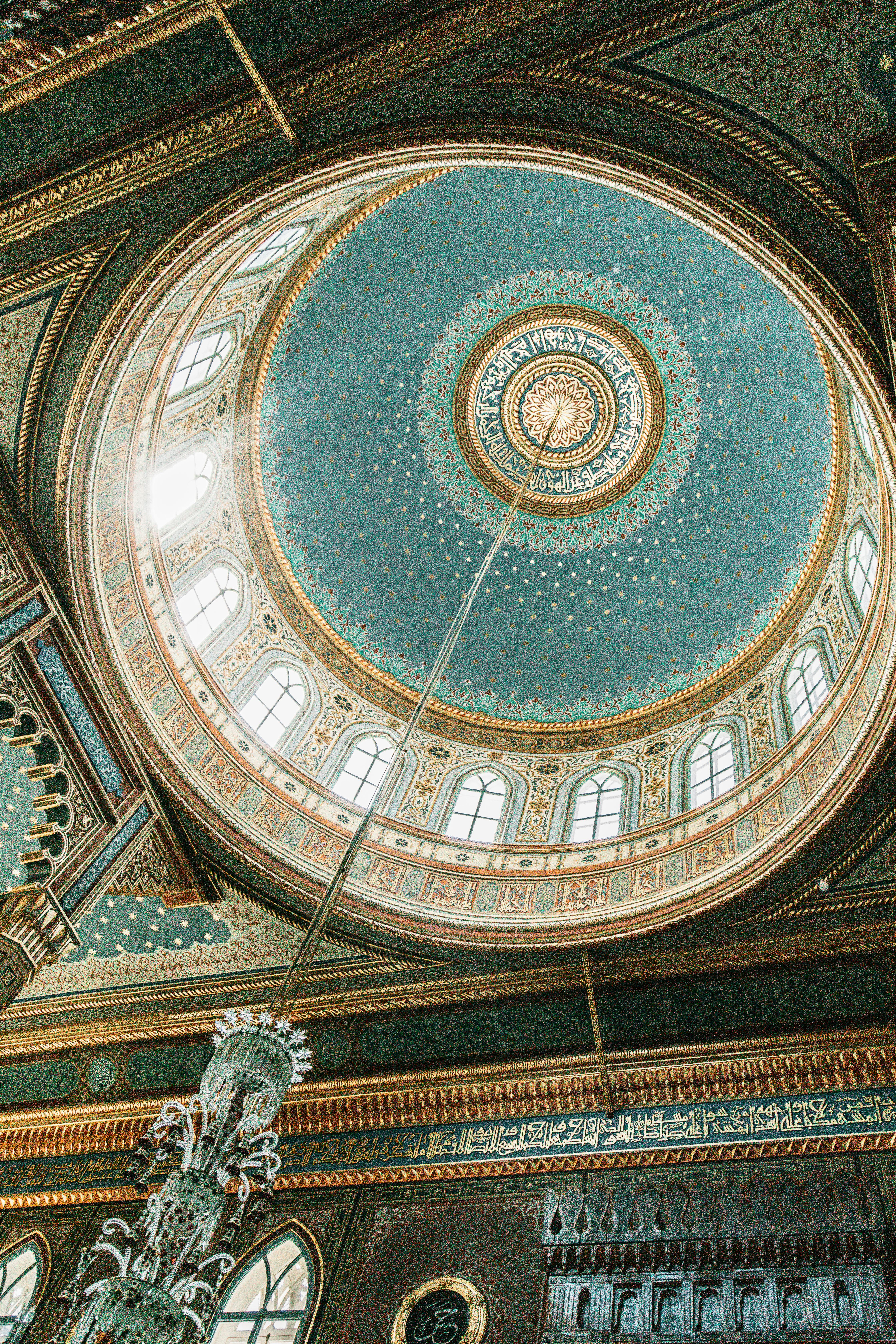 Intricate interior of Yıldız Hamidiye Mosque showcasing the captivating blue dome.