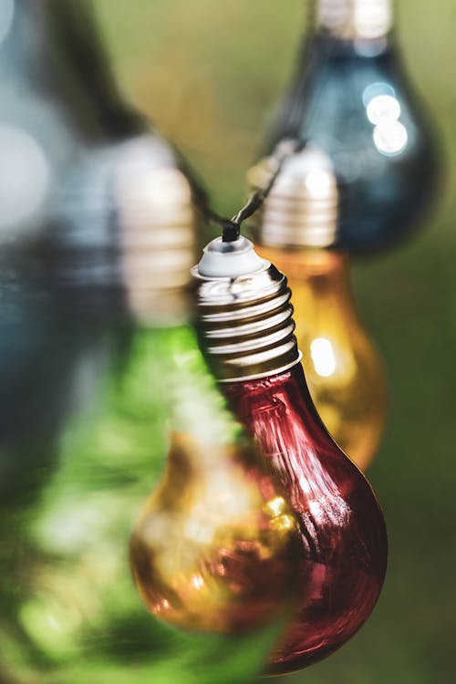Free Hanging Colorful Light Bulbs  Stock Photo