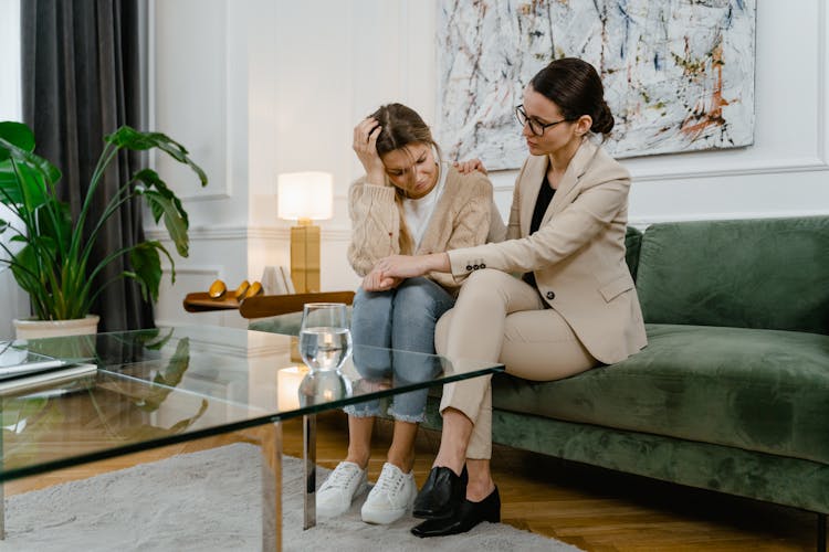 Person Comforting The Crying Woman 