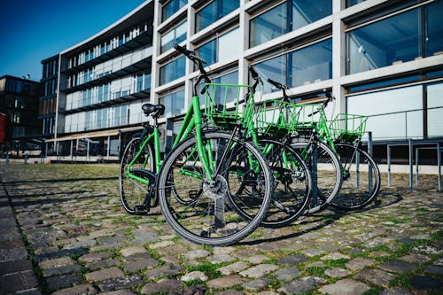 Free Bikes Parked at the Bicycle Parking Stock Photo