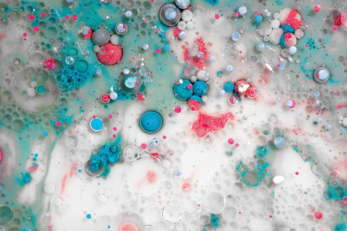Bubbling in Gray Blue and Pink Paint