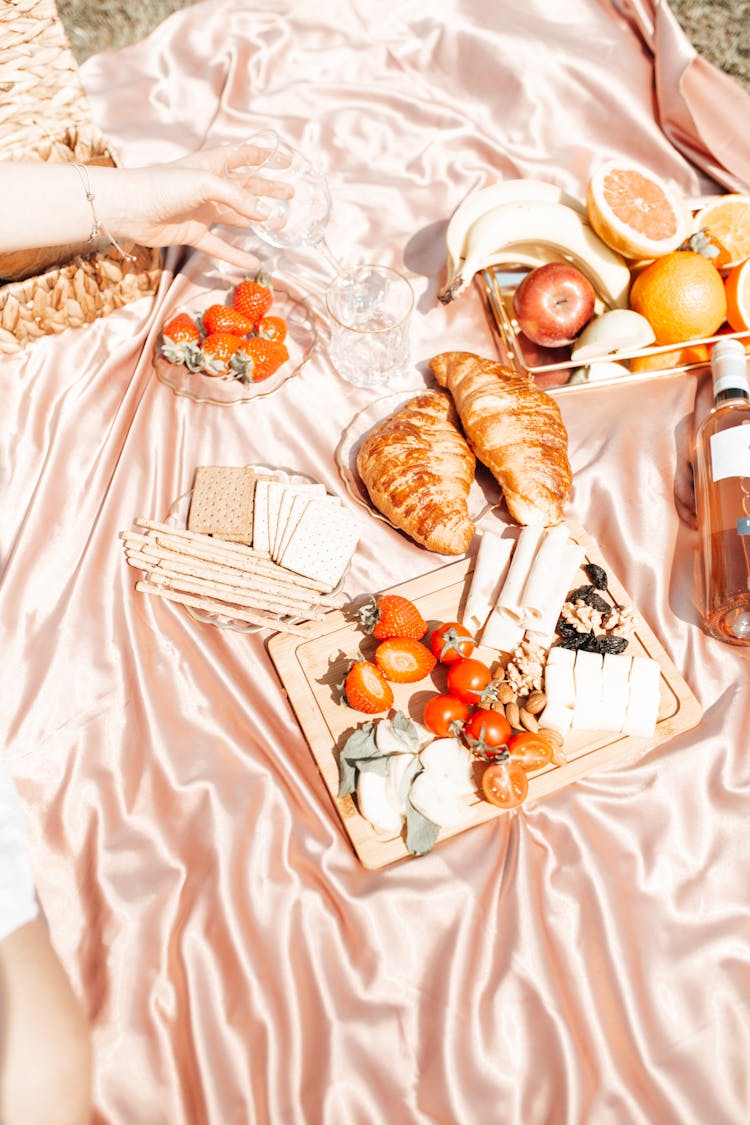 Tomatoes And Croissants On Fabric