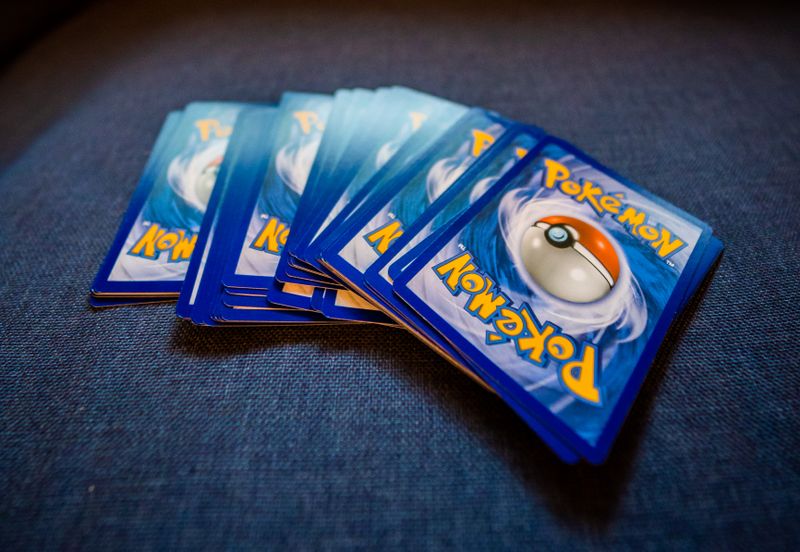 Collectible trading cards laid out for sale