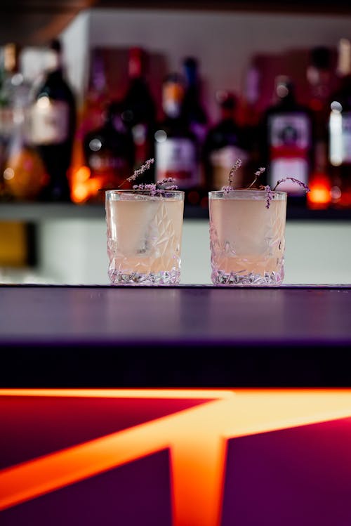 Free Photograph of Alcoholic Drinks on a Bar Counter Stock Photo