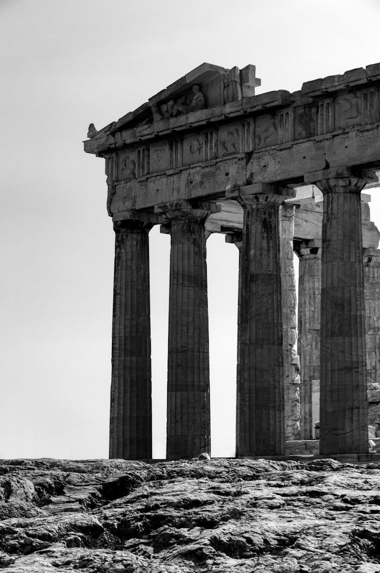 Grayscale Photo Of Parthenon In Athens