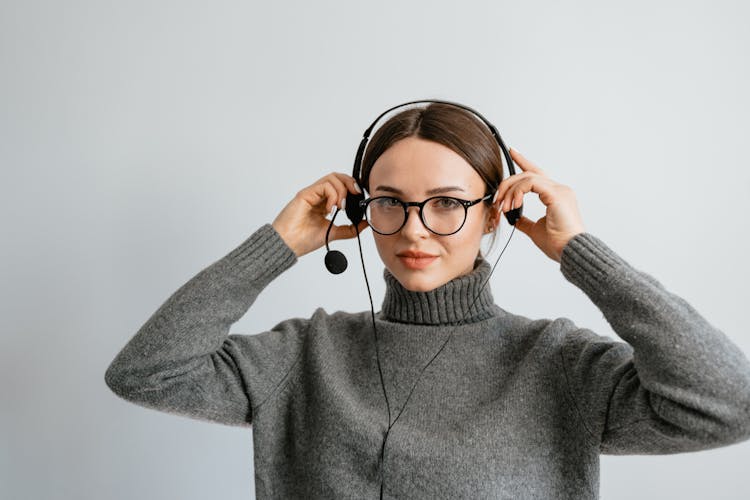 A Woman Wearing A Headset