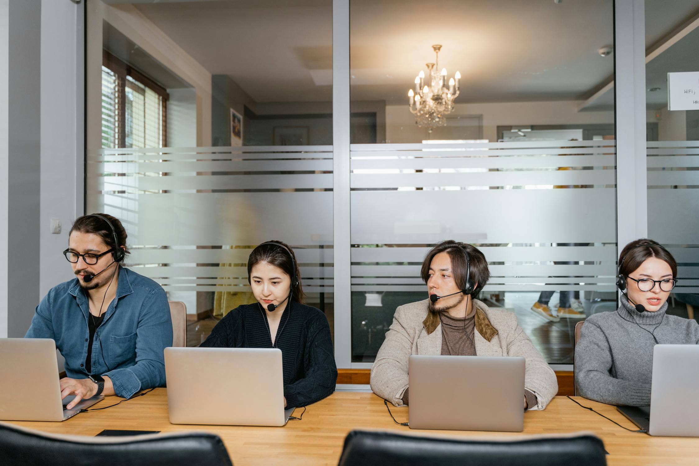 A group of support agents working together.