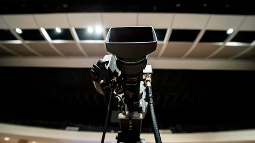 Free Camera placed on stage in studio Stock Photo
