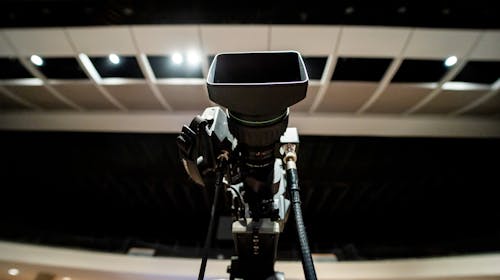 Camera placed on stage in studio