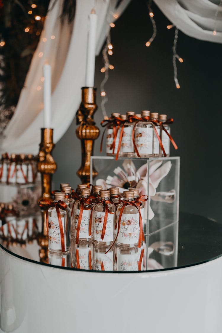 Bottles With Beauty Products On Table