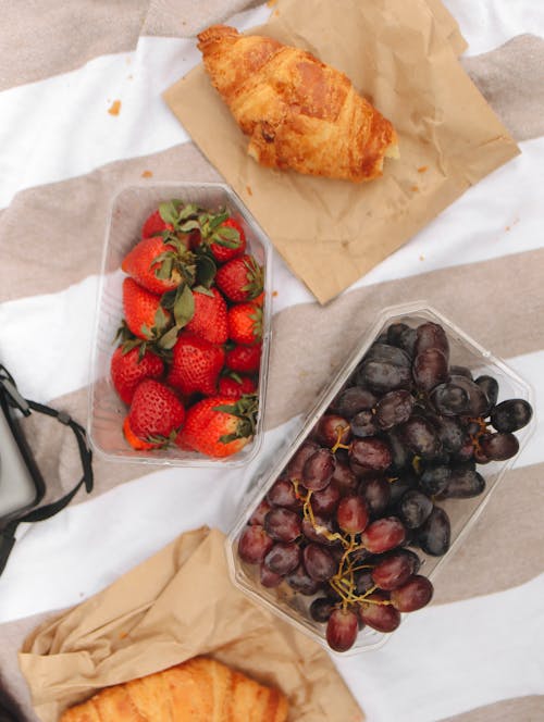 Strawberries and Grapes in Plastics Containers