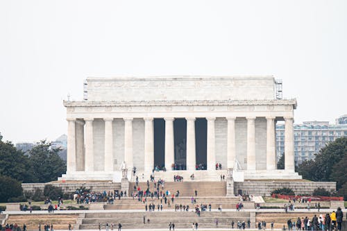 Free Busy People Outside Lincoln Memorial Stock Photo