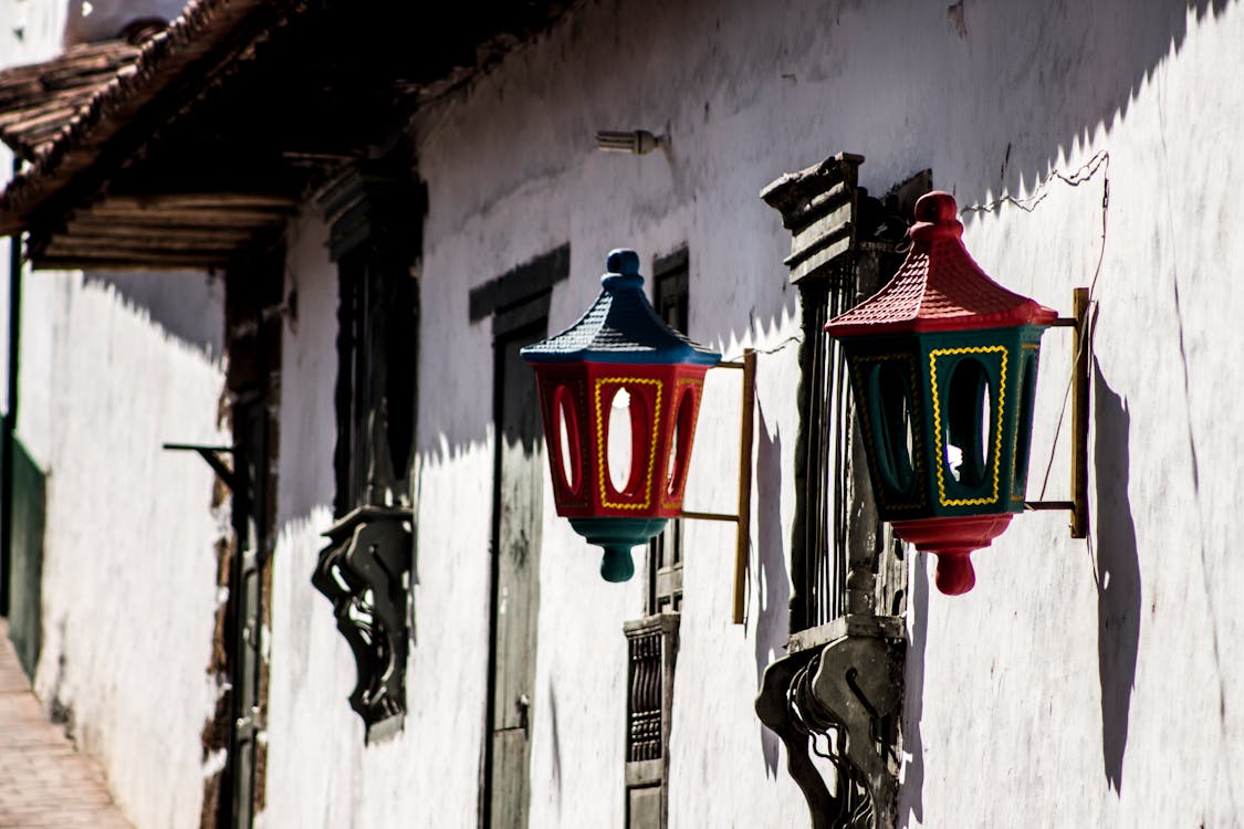 Free Street Lamps in the Streets of Barichara Colombia Stock Photo