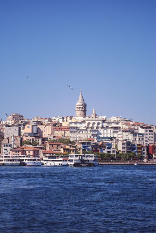 Free Scenic view of the Galata Tower and Istanbul skyline across the Bosphorus. Stock Photo