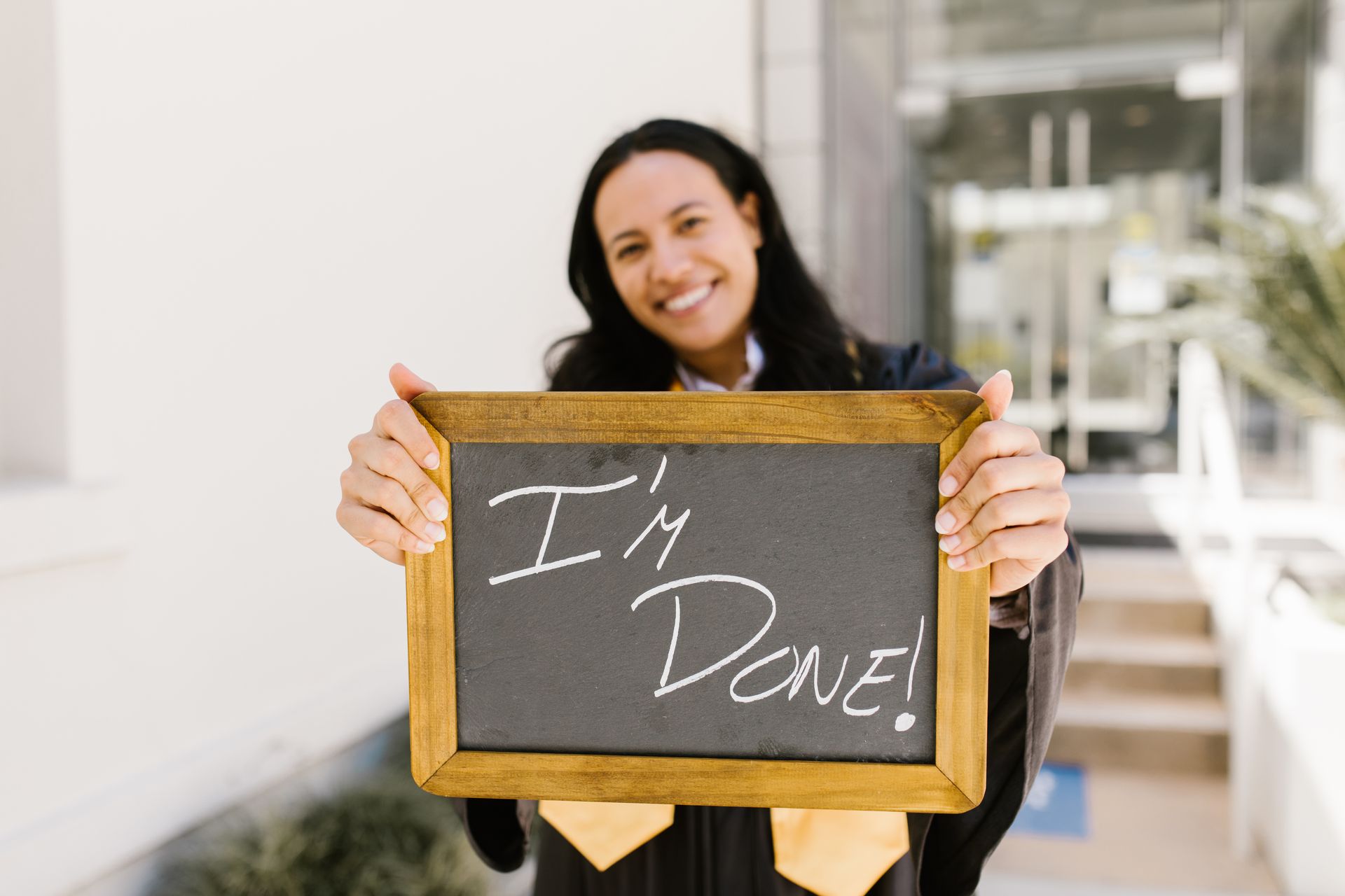 Graduate Holding Sign I am Done