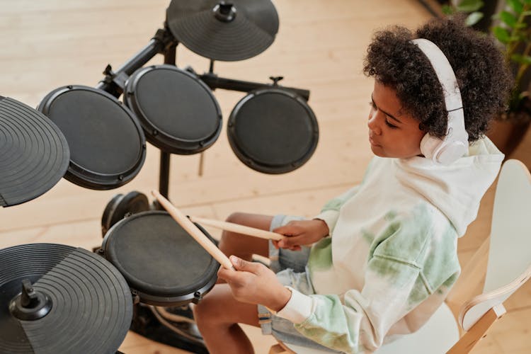 A Boy Playing Electronic Drums