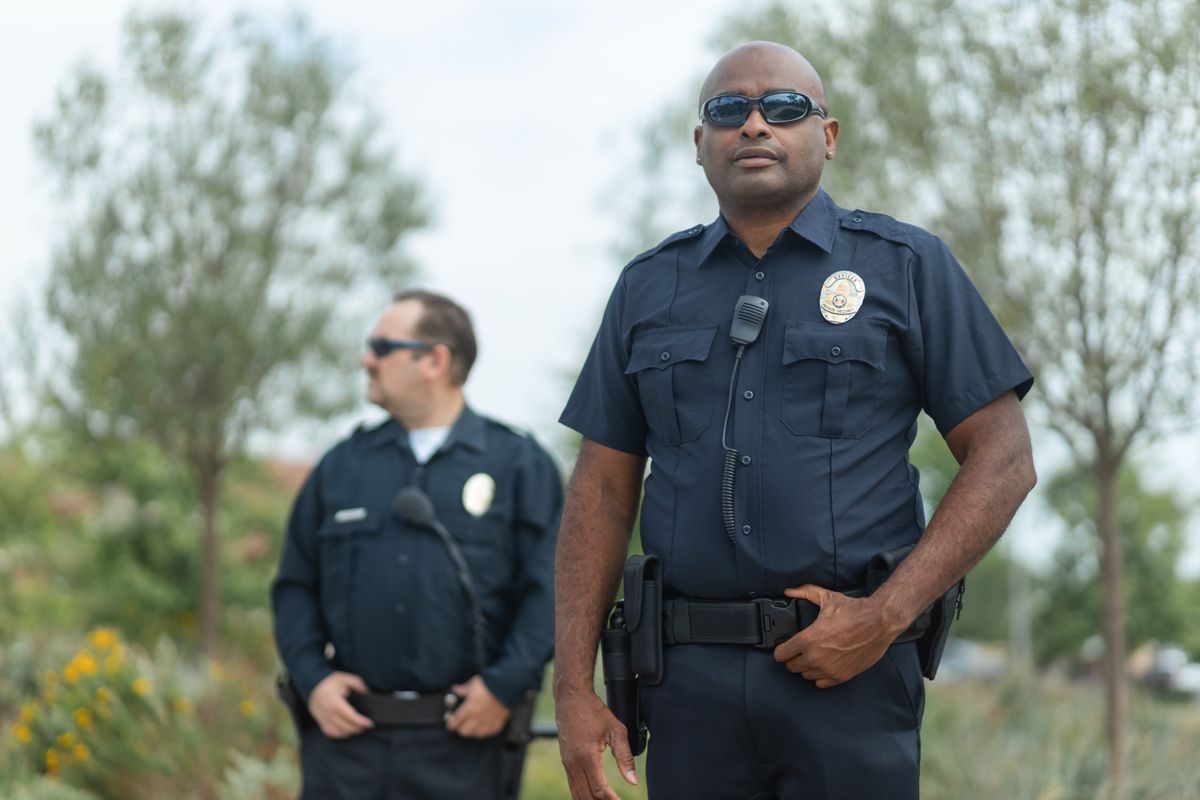 Police officers serving the community