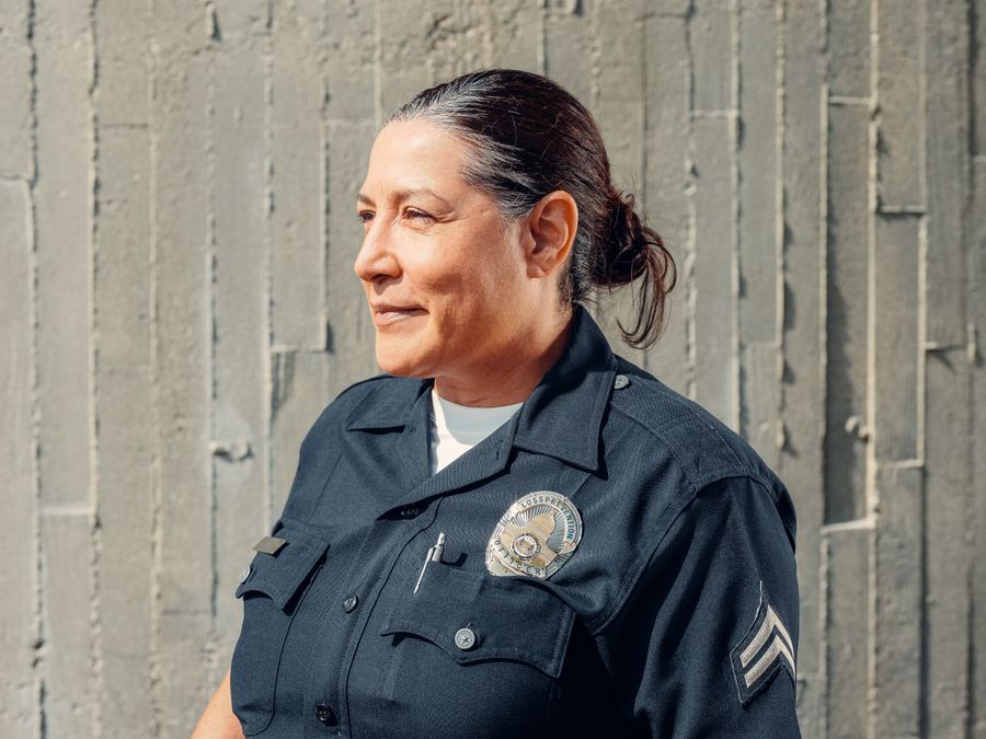Female police officer in uniform on duty
