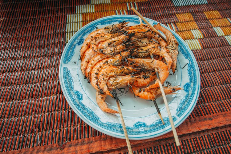 Delicious Cooked Prawns On A Plate