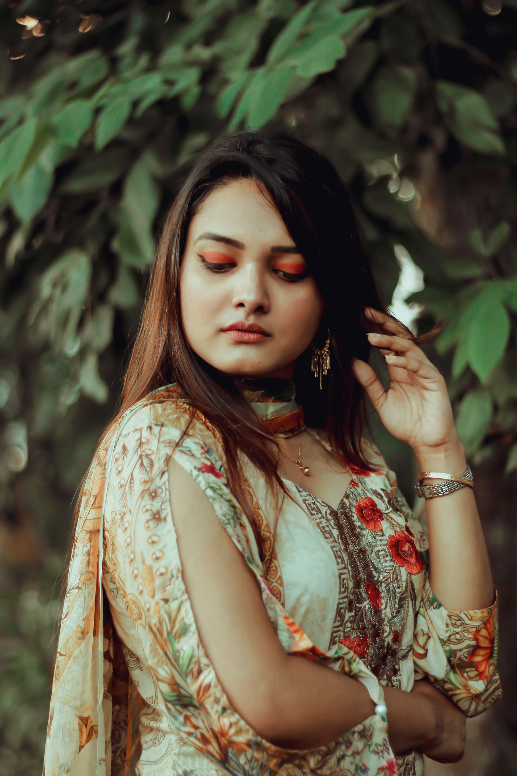 Outdoor fashion portrait with natural texture