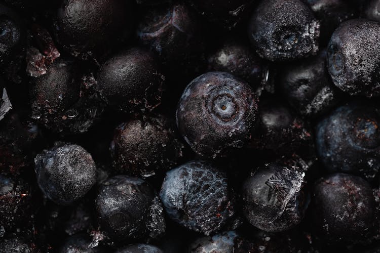 Close-Up Shot Of Frozen Blueberries