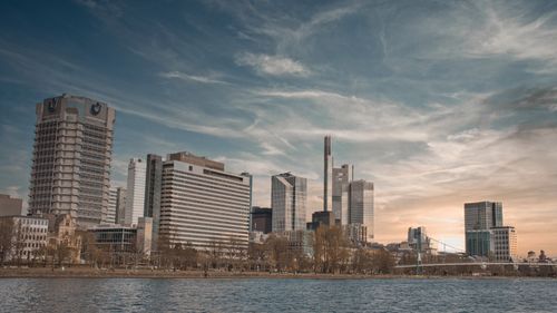 Free Stunning urban skyline of Frankfurt am Main at dusk featuring modern skyscrapers. Stock Photo