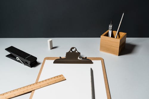 Free Office Supplies on a Table Stock Photo