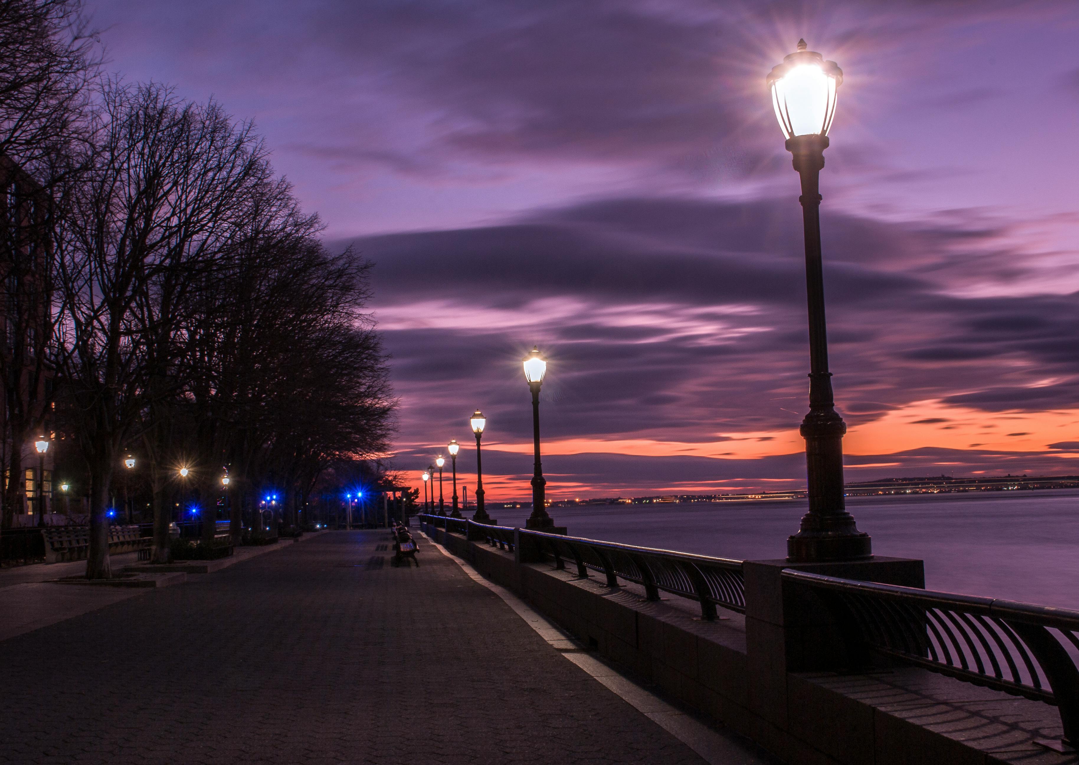 black street light under purple sky iPhone Wallpapers Free Download